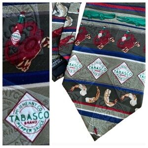 Vintage Official Tabasco Hot Sauce Neck Tie Pure Silk Red & Green Seafood